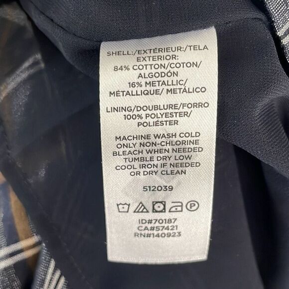 LOFT Metallic Finish Plaid Short Sleeve Blouse NEW L - Picture 7 of 7